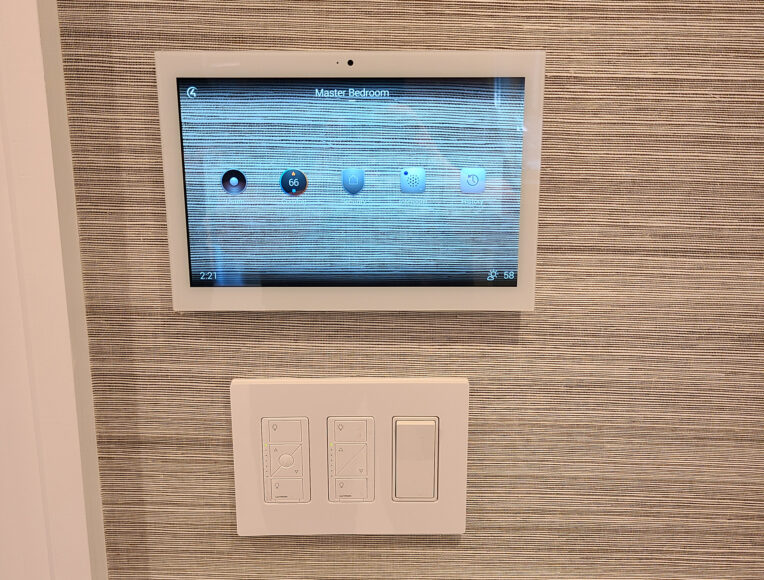 Smart home automation touchscreen and Lutron lighting keypads in Saddle River