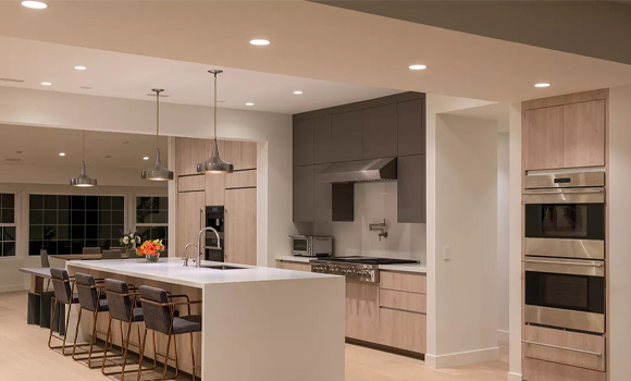 Lutron lighting controls in a modern living room in Saddle River