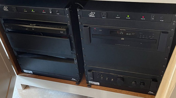 Equipment rack of audio components for a custom audio installation in Mendham