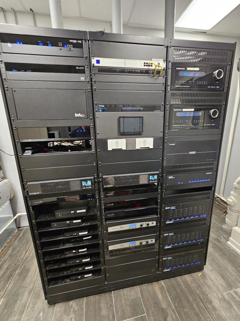 Commercial AV equipment rack for a custom audio installation in Franklin Lakes