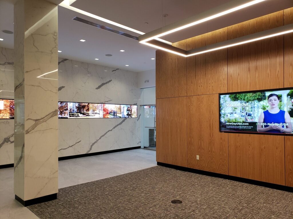 Office lobby with a commercial video wall and digital signage in Chatham
